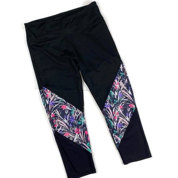 Fabletics Pants - Fabletics Mesh Powerhold Capri Leggings Mid Rise Floral Black UPF 50+ Size Sm